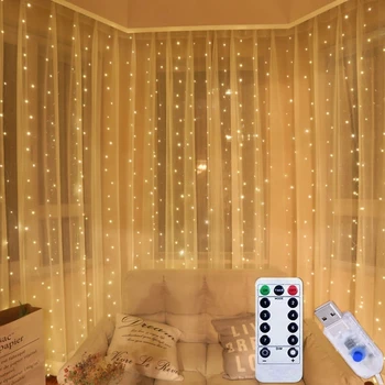 Светодиодные занавески 3M Fairy Lights с дистанционным управлением USB-гирлянды Рождественское украшение для дома, спальни, свадебной вечеринки, праздничных огней