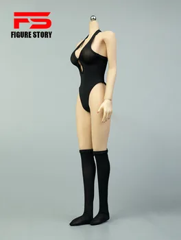 Сексуальный купальник с глубоким вырезом в масштабе 1/6, нижнее белье, цельный пляжный костюм, черные чулки, модель для фигурки 12 дюймов