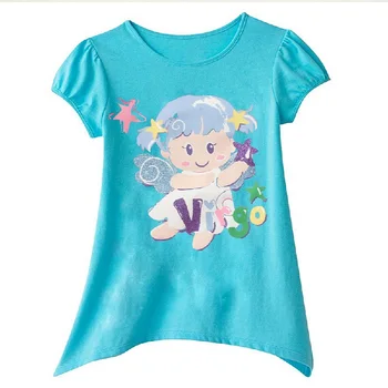 Синие футболки Virgo для девочек, Детская одежда из 100% хлопка, Летние топы с короткими рукавами, Горячая распродажа