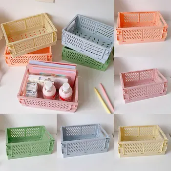 Складной Пластиковый ящик для хранения, штабелируемые Корзины для хранения на складе для домашней кухни, Коробка-органайзер для косметики