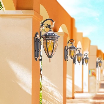 Солнечные настенные светильники открытый европейский стиль антикварный водонепроницаемый настенный фонарь вилла сад наружный светильник настенные светильники для помещений