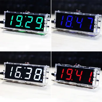 Стильный 4-значный набор светодиодных часов своими руками Управление освещением Температура Отображение даты и времени с прозрачным корпусом Таймер DIY Kit