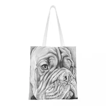 Сумка для собак французского мастифа, женская эко-сумка для покупок, эстетичная сумка большой емкости The Dogue Bordeaux, складная сумка для покупок