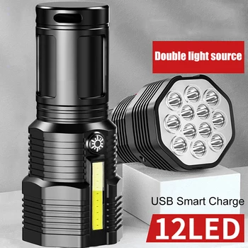 Супер яркий светодиодный мощный фонарь с боковой подсветкой COB, уличный портативный USB-аккумуляторный фонарик, фонарь для кемпинга