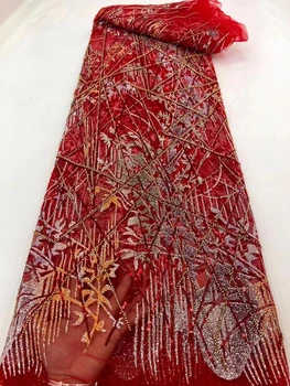 Тонкая вышивка бисером, вышивка пайетками, французское кружево, сетчатая ткань, африканская вышитая ткань, свадебное платье, размер 5