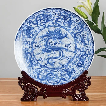 Украшение домашнего офиса в виде дракона в китайском стиле 10-дюймовая керамическая круглая пластина на деревянной основе для подарка на День рождения