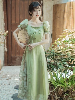 Усовершенствованный рукав-пузырек в стиле ретро, новое приталенное платье китайского дизайна sense
