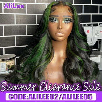 Цветной зеленый парик из человеческих волос Объемная волна 13x4 Кружевные фронтальные парики для чернокожей женщины, парик из человеческих волос Remy Ali Lee