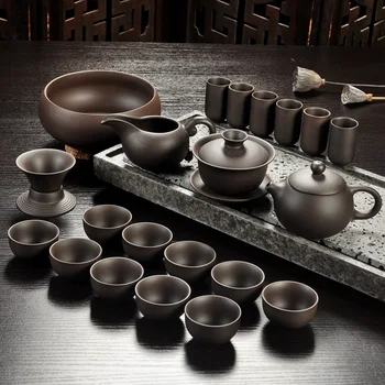 Чайный сервиз Исин с фиолетовым песком, черный/красный керамический Чайник кунг-фу, чайник ручной работы с фиолетовым песком, чайная чашка gaiwan Tureen для чайной церемонии