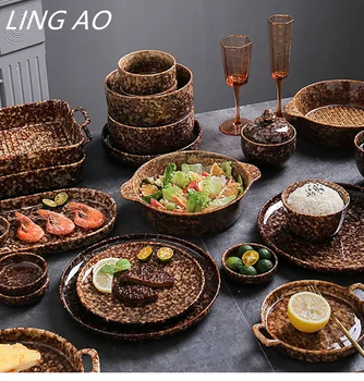Японская керамическая миска LingAo для творчества, набор посуды для жаркого, супа, стейка